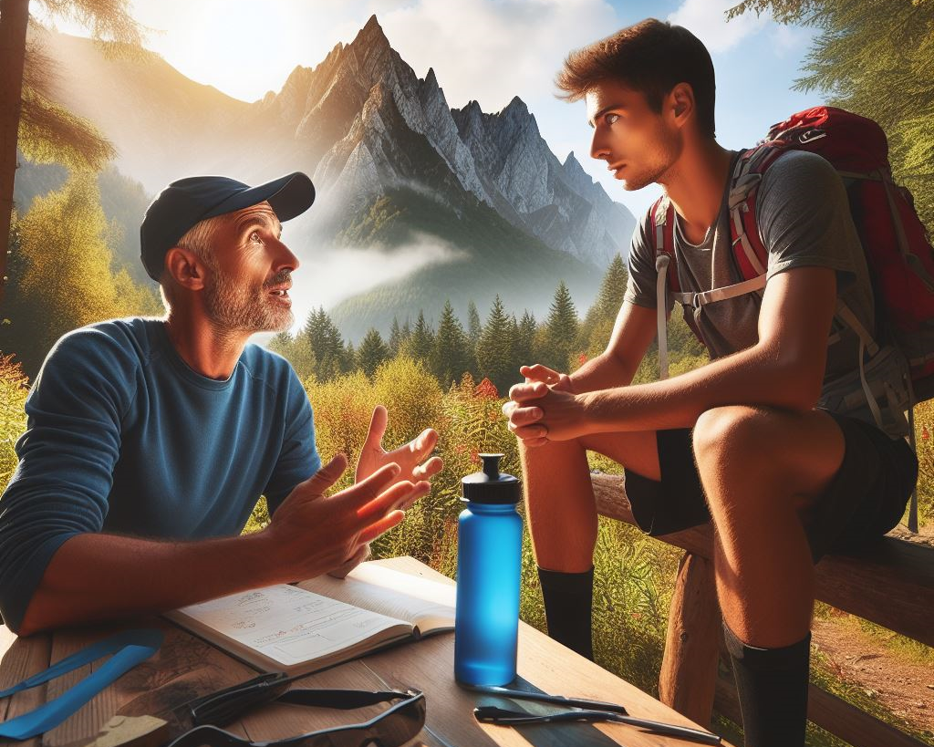 Coach talking to a trail runner.
